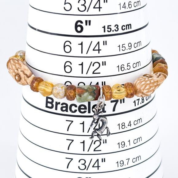 Vintage Sterling Silver 925 Carved Bead Charm Bracelet 7.25” - Picture 4 of 7